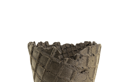 close up of chocolate waffle cone for ice cream isolated on white backgroundの写真素材