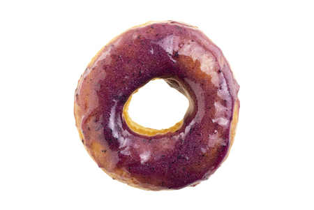 top view of blueberry jam donut isolated on a white backgroundの写真素材