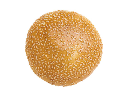 top view of bun with white sesame seeds isolated on white background