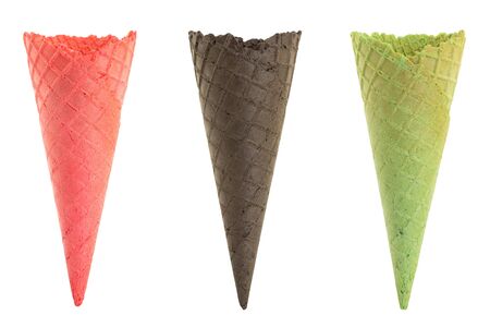 Set of empty colorful ice cream cone isolated on white backgroundの写真素材