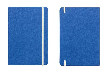 front and back view blue book cover isolated on a white background