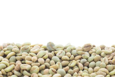 raw green coffee beans isolated on a white backgroundの写真素材
