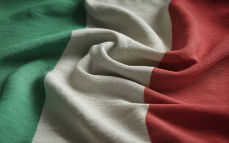 Closeup of rippled italian flag, Italy flag backgroundの素材