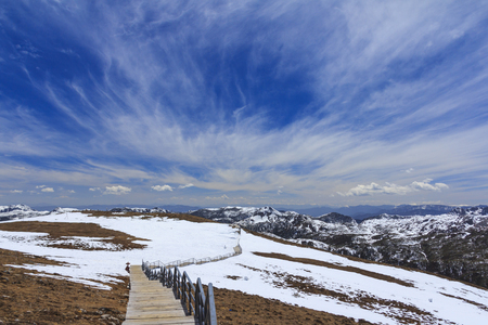 Snow mountain and blue sky at Blue Moon Valley, also called Shika Snow Mountain, located in Shangri-La (Zhongdian) of Yunnan, China.の写真素材