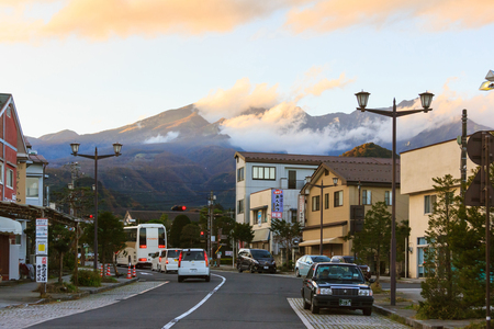 Nikko, Japan â November 1, 2016 : View of Nikko city in dawn evening time, with mountain and cloud in backgroundのeditorial素材
