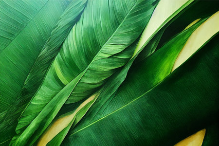 Large foliage of banana leaves with dark green texture.