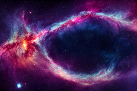 Infinite space background with nebulas and stars.の写真素材