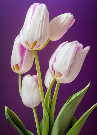 bouquet of pink, white tulips.の写真素材