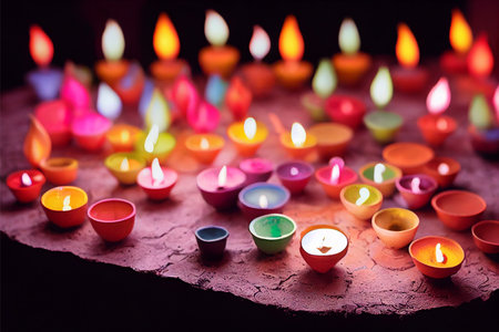 Colorful clay diya lamps diwali celebration background Image.