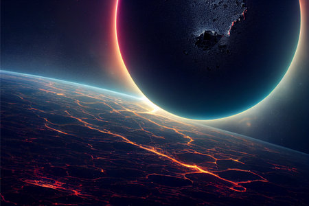 Digitally generated outer space travel composition.