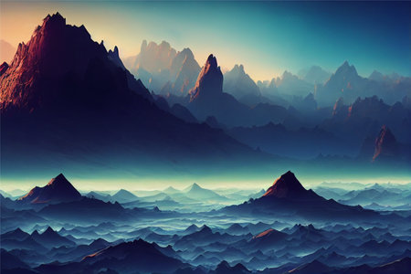 landscape with lake and mountains.の写真素材