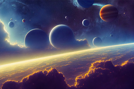 Planets and clouds of star dust. Deep space image.