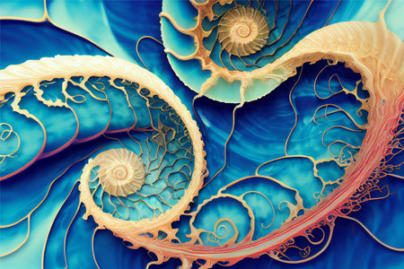 3d render of a spiral Spiral Reef Coral Nautilus Abstract Sea Shell Swirl Wave Pattern.の写真素材