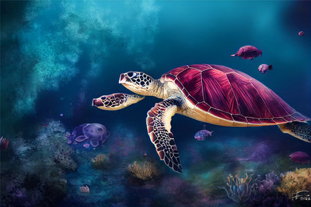 sea turtle swimming in seaの写真素材