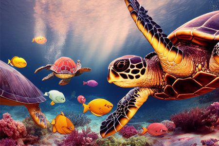 sea turtle swimming in seaの写真素材