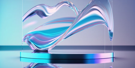 Abstract background with blue liquid shape, podium for product presentationの写真素材