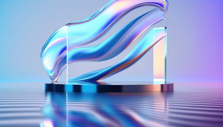 Abstract background, liquid wave, futuristic podium for product displayの写真素材