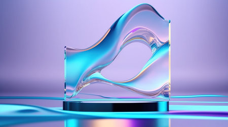 3d rendering of abstract geometric forms. Glossy clear podium, pedestal or platform for product presentation.の写真素材