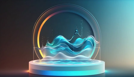 abstract 3d illustration of magic glowing ball with waves and lightsの写真素材