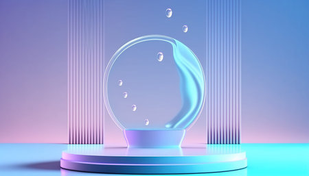 3d render, abstract background, geometric shapes, podium for product displayの写真素材