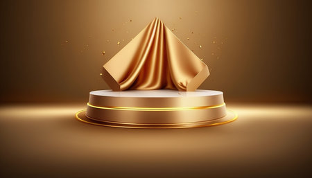 Golden podium with gold cloth. Realistic 3d vector illustration.の写真素材