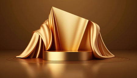3d render of gold podium for product presentation. Abstract background.の写真素材