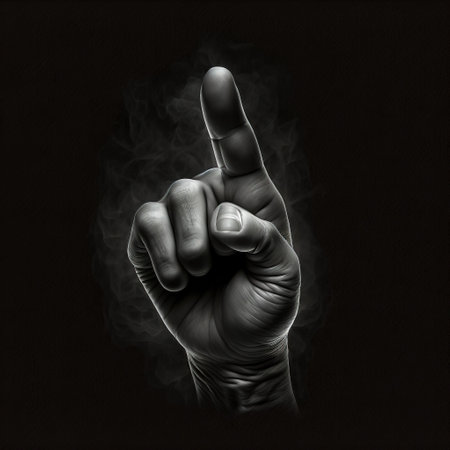 Finger of a man  on a dark background.の写真素材