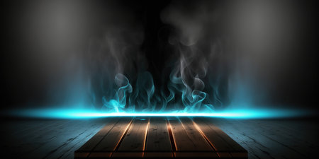 Wooden floor and smoke on dark background. 3D illustration.の写真素材