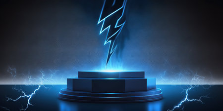 Podium, pedestal or platform for awards ceremony. Lighting effects. Award ceremony concept.の写真素材