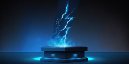 Lightning strike on a pedestal. 3D rendering, 3D illustration.の写真素材