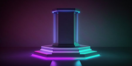 3d rendering of illuminated pedestal with neon lights. illuminated pedestal with neon lights.の写真素材