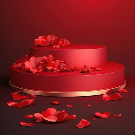 3d render of valentine's day background with red podiumの写真素材