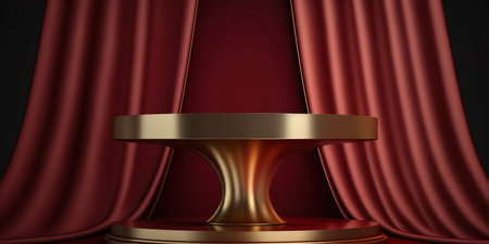 Golden podium on red velvet curtain background. Computer digital drawing.の写真素材