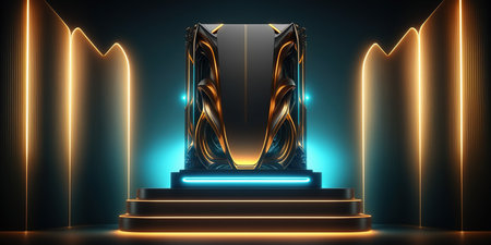 3d render, abstract background with empty podium, pedestal for award ceremonyの写真素材