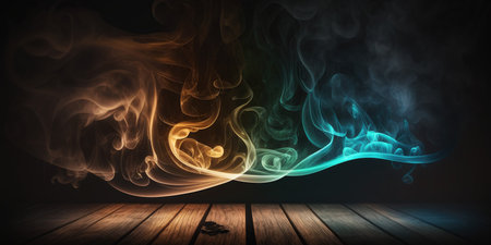 Colorful smoke on dark background. Abstract background. 3D renderingの写真素材