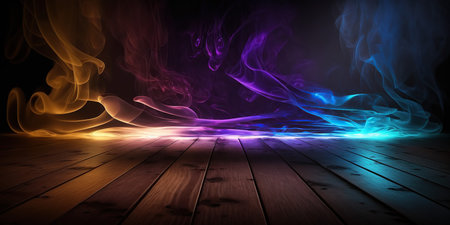 Smoke on a wooden floor. Abstract background for your design.の写真素材