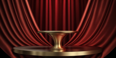 Podium and red curtain background. 3d render, 3d illustrationの写真素材