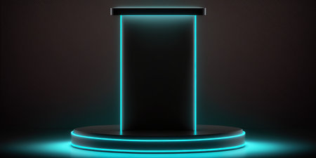 Neon display podium. Mockup for your design. 3D renderingの写真素材