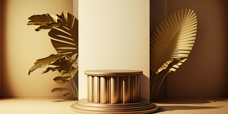 3d render of podium for product display with palm leaves. Minimal scene.の写真素材