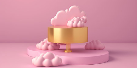 3d render of minimal display podium for product presentation with cloud and pastel color background.の写真素材
