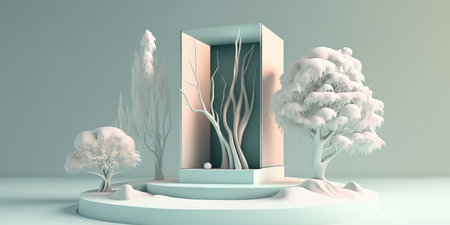 3d rendering of abstract minimal geometric forms. Glossy luxury podium for your design.の写真素材