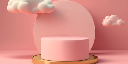 3d rendering of minimal geometric forms. Pink podium for product presentation. Abstract background.の写真素材