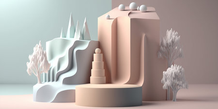 3d render, abstract minimal background, geometric forms, podiumsの写真素材