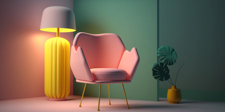 Living room interior with armchair and lamp. 3D rendering.の写真素材
