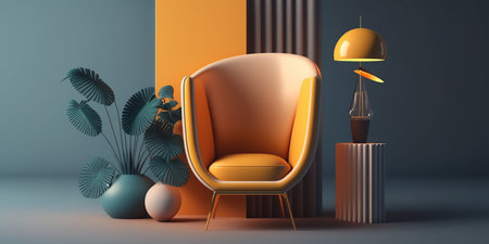 Living room with armchair, lamp and plants. 3d renderingの写真素材