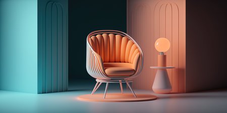 Minimalist interior with armchair and lamp. 3D renderingの写真素材