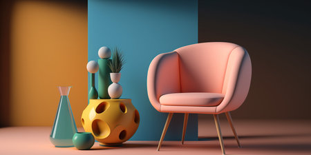 Interior of living room with chair and vase. 3D renderingの写真素材