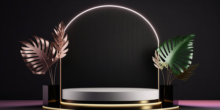 Podium and geometric shapes for modern stage display,abstract background.3D renderingの写真素材