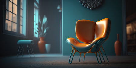 Modern living room interior with armchair. 3d render illustration.の写真素材