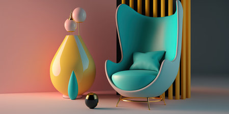 3d render of modern living room with armchair and vase.の写真素材